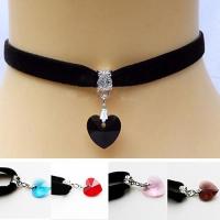ราคา LKWomens Retro Gothic Velvet Rhinestone Heart จี้ Choker Collar สร้อยคอ (44263248331)