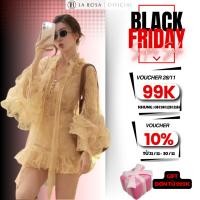 ราคา La Rosa Luxury Lace Set Long Flared Sleeve Ruffle Collar Blouse with Bra and Short Skirt with Ruffles to Embellish the Figure S961 (47750847415)