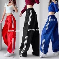 ราคา [พร้อมส่งไทย] กางเกงคาร์โก้ขายาว สีแดง น้ำเงิน #ไม่ใช่ผ้าร่ม ผ้าเนื้อดี กางเกงวอร์มแถบข้าง ชุดไปคอนเสิร์ต 159 (18995646719)