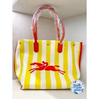 ราคา ⚡️ของแท้%จากKing Power⚡️ Longchamp Roseau Essential Large Tote Bag in yellow and white cotton canvas (55150605393)