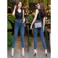 ราคา กางเกงยีนส์ขาเดฟผ้าฮ่องกงผ้ายืดสีเข้มเอวสูง(8326) (14295735968)