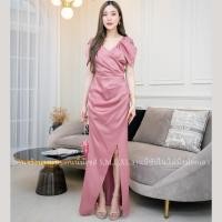 ราคา ชุดไปงานแต่งงานสีชมพู เดรสยาวปิดไหล่ แนวเรียบหรู สวยหรูดูแพง ชุดราตรี ชุดออกงาน (12680864517)
