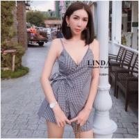 ราคา จั้มสูทขาสั้น สายเดี่ยวลายสก็อต (6618861718)