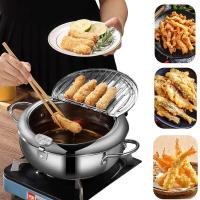 ราคา Deep Fryer Pot Japanese Deep Frying Pot With A Thermometer And A Lid 304 Stainless Steel Kitchen Tempura Fryer Pan 20 Cm (22059426971)