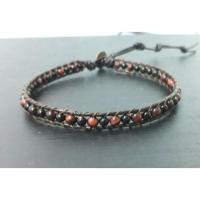 ราคา ข้อมือหินแท้ red tiger eye and onyx ถักกับหนังแท้สีน้ำตาลไหม้ 4 มิล (1599847132)