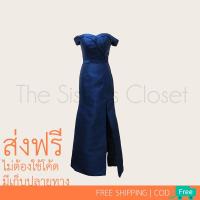 ราคา [ส่งฟรี] ชุดราตรียาว ออกงาน เดรสยาว ทรงเปิดไหล่ ผ่าหน้า สีน้ำเงิน มือสอง (2012482377)