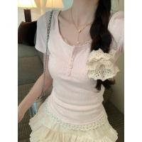 ราคา เสื้อยืดแขนสั้นผู้หญิง ออกแบบคล้ายชาแนล ลายดอกไม้ อินเทรนด์ สำหรับฤดูร้อน (41620106487)