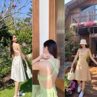 ราคา -Une ชุดเดรสกระโปรงโชว์หลัง ชุดเดรสเว้าหลัง เดรสสานหลัง (14960844370)