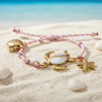 ราคา 1pc สร้อยข้อมือเชือกทองขาวลายเต่าปลาดาวเปลือกหอย (44900772316)