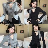 ราคา Vogueพร้อมส่ง เสื้อครอป คอวีเว้า แขนยาว แน่น ตกแต่งด้วยลายดอกไม้ขนาดใหญ่ (95189) (25989858057)