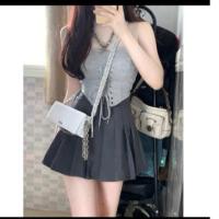 ราคา สายเดี่ยวสีเทา แฟชั่นมีเชือกถักด้านหน้า ไซส์s (25526397789)