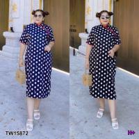 ราคา TW15872 ชุดเดรสยาวลายจุด สีดำ กรมท่า คอจีน แขนสั้น ใส่เที่ยวใส่ตรุษจีน ชุดสาวอวบ ชุดคนอ้วน เดรสคนอวบ เดรสคนอ้วน (11083778002)