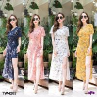 ราคา จั้มสูทก้านแก้ว กางเกงขาสั้นกระโปรงผ่าข้างแขนสั้น เสื้อเย็บไขว้คอวีสวย ผ้าโรนัลโด้ ลายดอกสุดฮิต (900812562)