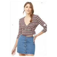 ราคา Forever21 เสื้อครอปแขนยาว ลายทาง ผูกเอว โทนสีม่วง น่ารัก แบรนด์แท้ มือ 1 ส่งฟรีค่า (2105527691)