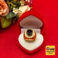 ราคา แหวนทองฝังพลอยนิลล้อมเพชร ตัวเรือนฉลุลายสวยงาม เสริมบารมี ใส่ได้ทุกโอกาส แหวนหัวใหญ่ ทองชุบ พร้อมส่ง (29304846323)