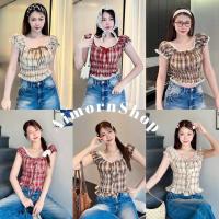 ราคา aimorn_shopเสื้อปาดไหล่แขนตุ๊กตา ลายสก็อต แต่งลูกไม้ ผูกโบว์ด้านหน้าน่ารักๆ (28689862398)