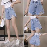 ราคา กางเกงยีนส์แฟชั่นเกาหลี งานปักลายดอกไม้ เอวสูงกางเกงยีนส์ขาสั้น ปลายขาแต่งขาดรุ่ย #209 (7134565086)