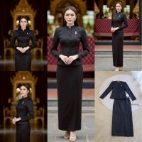 ราคา พร้อมส่ง S-4XLป้าย Orange Juiceชุดไทยจิตรลดา สีดำ เสื้อพร้อมกระโปรง ผ่าหน้า+เข็มกลัด (45250251216)