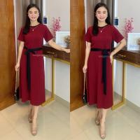 ราคา Meganshoping - Avina Dress Knit Casual Midi Dress เสื้อผ้าผู้หญิง Maroon (42305760287)