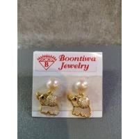 ราคา ต่างหูเงินแท้ ต่างหูมุกแท้ มุกสีส้ม ลายช้างฝังด้วยเพชรสวิสแบบห้อยตุ้งติ้ง (7720377265)