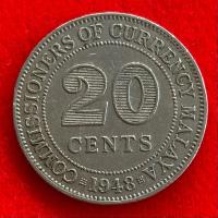 ราคา เหรียญมาลายา Malaya 20 cents ปี 1948 เหรียญต่างประเทศ (25130441769)