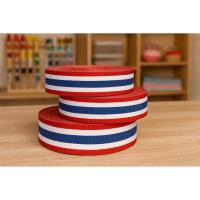 ราคา เทป ริบบิ้นผ้าลายธงชาติไทย ribbon พิมพ์ลายธงชาติไทย เทปธงชาติไทย เทปโพลี มี 4 ขนาด หน่วยขายเป็นเมตร (43309299966)