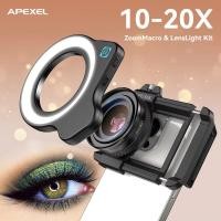 ราคา APEXEL 10-20X Zoom Macro Lens HD Micro Phone Camera Lenses with LED Fill Light for iPhone Samsung all Smartphones (49600984610)