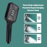 ราคา Square Black Shower Head High Pressure Large Panel Rain Drenching Chrome Plating Silicone Water Outlet Export Bathroom S (20087705637)
