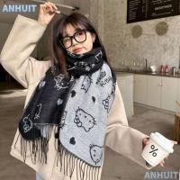 ราคา ผ้าพันคอลาย Sanrio Hello Kitty แบบทัสเซลยาว อุ่นและน่ารัก สีดำสองด้านจากวัสดุแคชเมียร์ (48201727569)