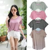ราคา เสื้อยืดไซส์ใหญ่ ผ้าเรย่อนตัวใหญ่คอวี (2611552192)