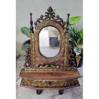 ราคา กระจกโบราณ คันฉ่อง ไม้สัก แบบมีลวดลาย (21449378525)