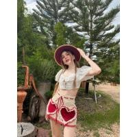 ราคา เสื้อครอปลูกไม้แขนตุ๊กตา,กางเกงกระโปรงหัวใจ Sz.M ป้ายPitcha-พิชชา (40704718259)