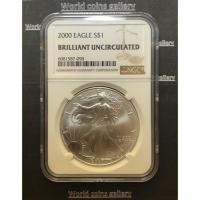 ราคา Silver Eagle 2000, NGC เกรด BU, 1 Oz. Silver เหรียญขนาดใหญ่ 40.6mm, น้ำหนัก 31.103g, เนื้อเงิน 99.9% รับประกันแท้ (15700598121)
