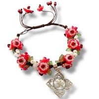 ราคา สร้อยข้อมือเขือกถักดอกไม้แก้วจี้โอม (25046778785)