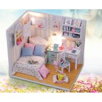 ราคา DIY บ้านตุ๊กตา ชุดโมเดลจำลอง ห้องนอน หมอนลายจุด สีชมพู-ฟ้า ของตกแต่งห้องน่ารักๆ (1761508984)