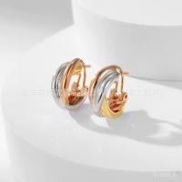 ราคา ต่างหูทรงวงกลมพรีเมียมพื้นผิวด้านเงา ประกอบด้วยวงแหวนสามสี แบรนด์ Seiko Light Luxury V Craft สไตล์หรูหรา (45800845525)