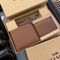 ราคา COACH กระเป๋าสตางค์ COMPACT ID WALLET IN SPORT CALF LEATHER F64118 (Dark Saddle) Gift Box (396661182)