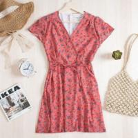 ราคา เดรสไขว้หน้าแขนบัว สีชมพูโอรส (2170821372)