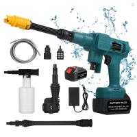 ราคา เครื่องฉีดน้ําแรงดันสูงแบบพกพาไร้แปรงถ่าน 900PSI 62BAR เครื่องซักผ้าไฟฟ้ากําลังสูง 2PCS แบตเตอรี่ขับเคลื่อน 6-in-1 หัวฉีดมือถือทําความสะอาดน้ําสําหรับรถรั้วชั้น (26920254873)