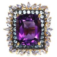 ราคา แหวนพลอยแท้ อเมทิสต์ 13 x 16 mm. ล้อม ไพลินน้ำเงิน แทนซาไนท์ เงินแท้ 925 ชุบทอง 18k ไซร์แหวน 6.5 (27372806250)