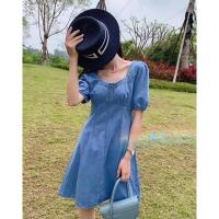 ราคา เดรสยีนส์ ชุดเดรสยีนส์สั้นสไตล์เกาหลีแขนตุ๊กตา ใส่ทำงานได้ (4078492608)