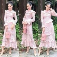 ราคา เดรสยาวลูกไม้แต่งแขนยาวสุดหรูงานป้ายNANA สีชมพูโอรสไซด์ XL (28466415544)