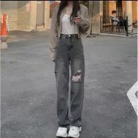 ราคา กางเกงยีนส์ขาม้าผู้หญิง สีเทา ม0604 ขาดเข่า ผ้านิ่มลื่น (25629583282)