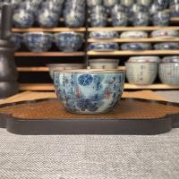 ราคา Ailian Says โบราณเก่าดินสีฟ้าถ้วยชาสีขาวถ้วยชาเซรามิก Retro จีนขนาดใหญ่ส่วนบุคคลมือวาด Master ถ้วย (57101615755)