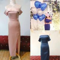 ราคา ชุดราตรีมือสอง แบบปาดไหล่ บังแขนได้ ผ้าซาตินสวยหรู (14149791940)