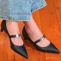 ราคา Classy Lock ปากตื้นส้นลูกแมวหญิง Cowhide โลหะ Pointed Toe รุ่น ~ รองเท้าเดี่ยวรองเท้าส้นสูง Commuter สไตล์ใหม่ 2025 FJGY (43025215410)