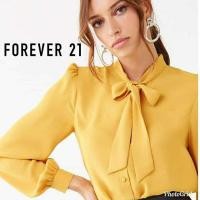 ราคา Forever 21: Yellow Tie-neck Shirt (7700136404)