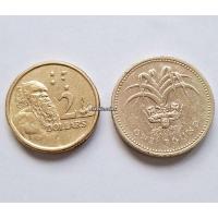 ราคา เหรียญที่ระลึก (สะสม) *ชุด 2 เหรียญ* 1 Pound 1990 Elizabeth II ~2 Dollars Australia 1988 Elizabeth II (25706362344)