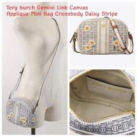 ราคา กระเป๋าสะพายข้าง ของแท้ Tory burch Gemini Link Canvas Applique Mini Bag Crossbody Daisy Stripe (26384628615)