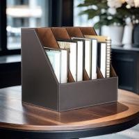 ราคา ความจุขนาดใหญ่อุปกรณ์สํานักงานหนังสี่เท่ากล่องแฟ้มตู้เก็บเอกสารสีกาแฟที่ใส่แฟ้มสร้างสรรค์การจัดเก็บสก์ท็อป 6กาซ (40075241651)